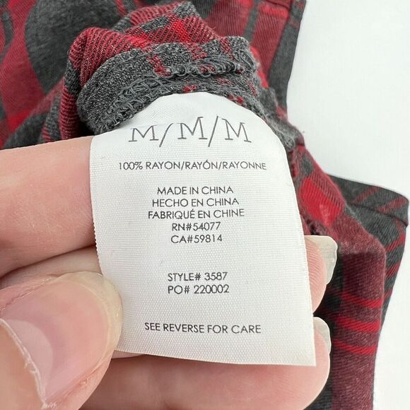 CAbi Top Womens Small Red Gray Plaid #3587 Cunningham Popover Long Sleeve M - Picture 4 of 4